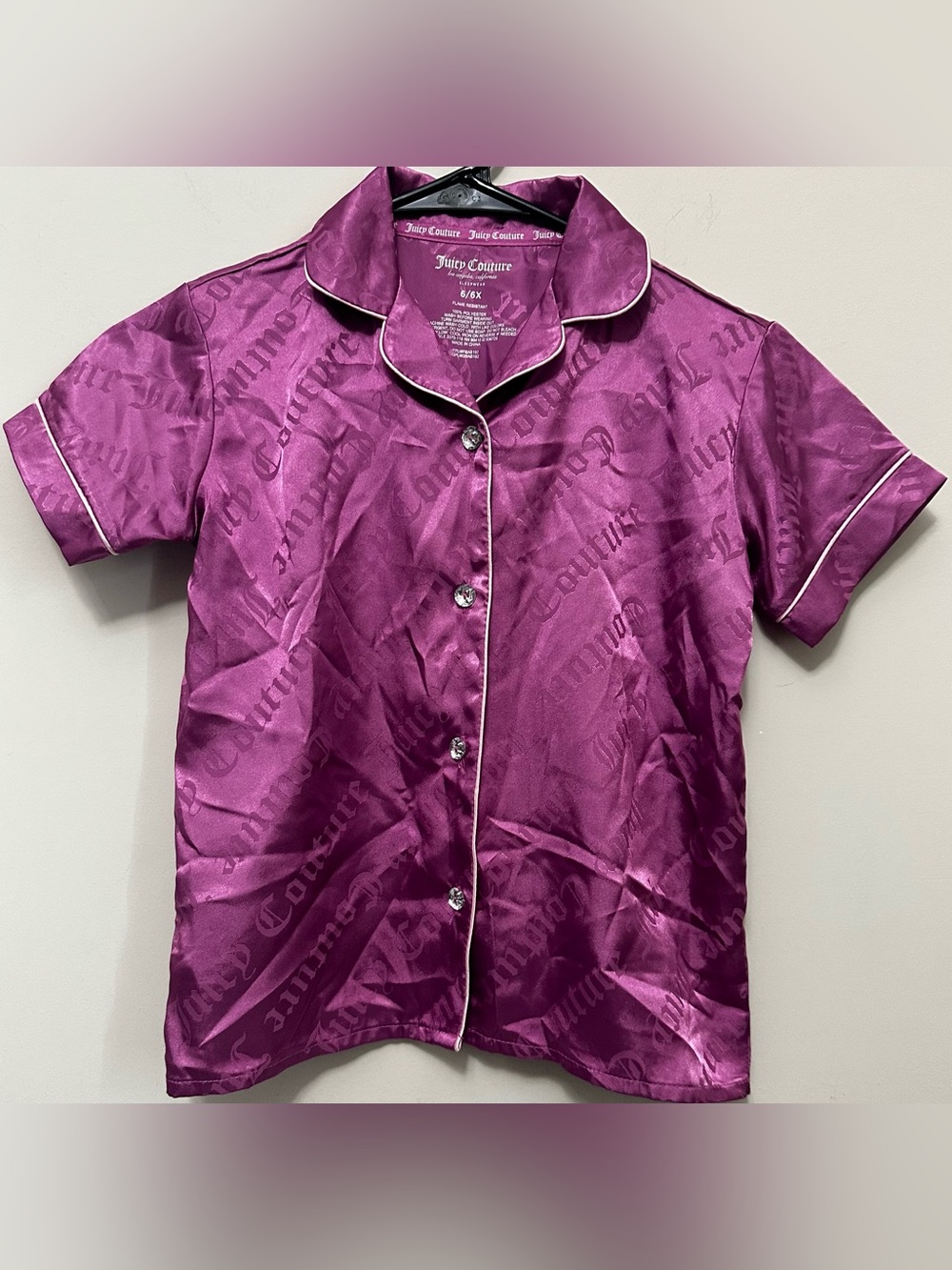 Juicy Couture Magenta Satin Sleep Shirt with White Trim